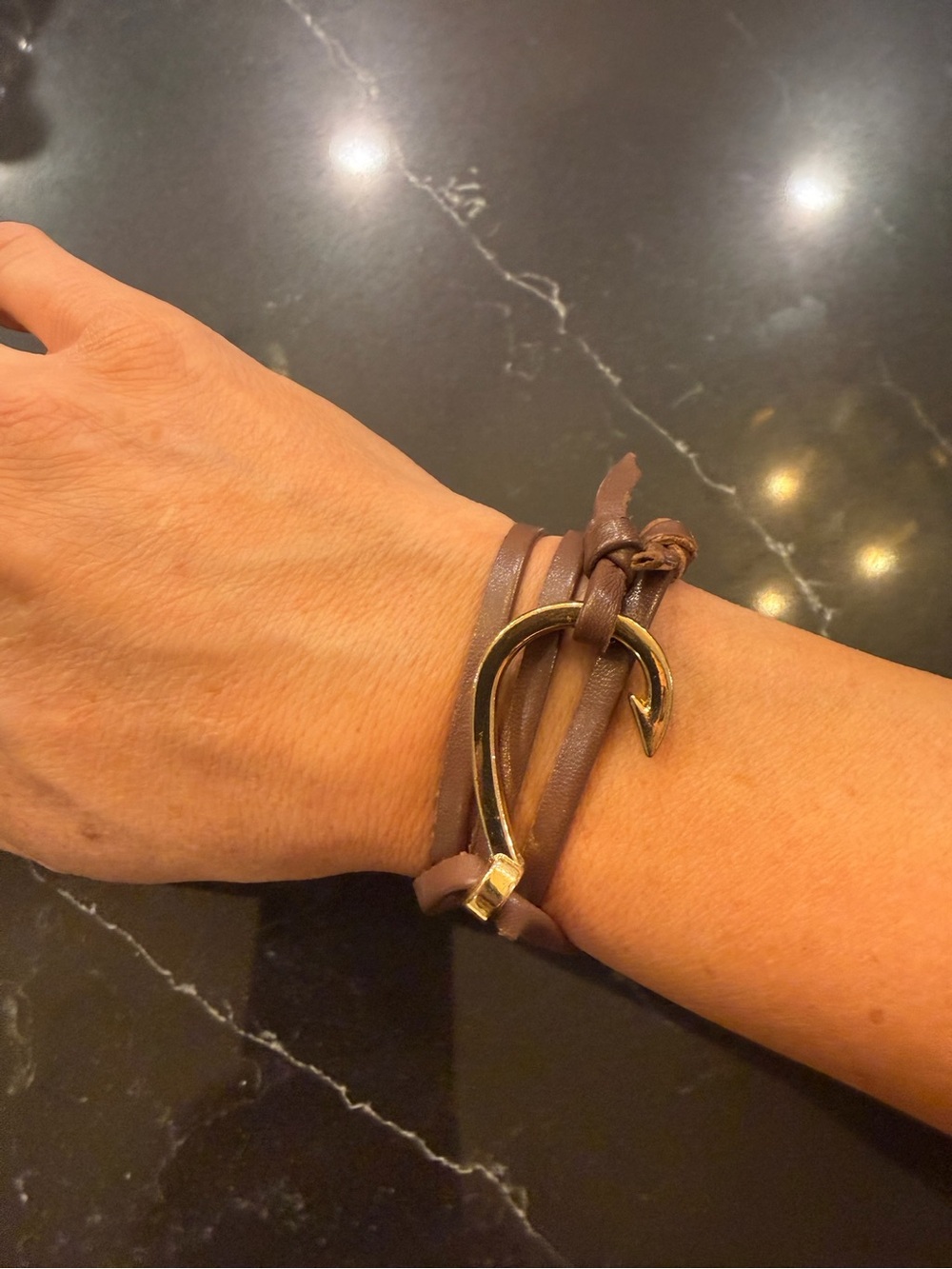 Zarini Brown Leather Wrap Bracelet with Gold Hook Accent